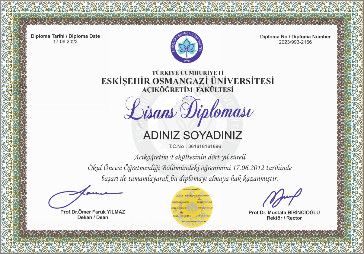 Lisans Diploması Örneği