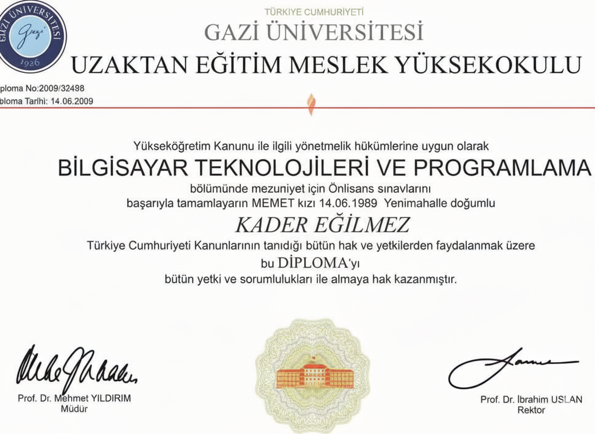 Ön Lisans Diploması Örneği